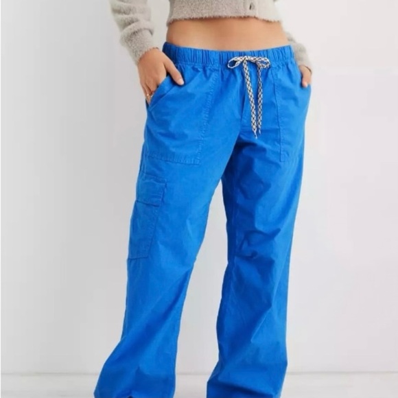 aerie Pants - NWT Aerie baggy cargo skater pants XS cotton sustainable drawstring cobalt blue‎